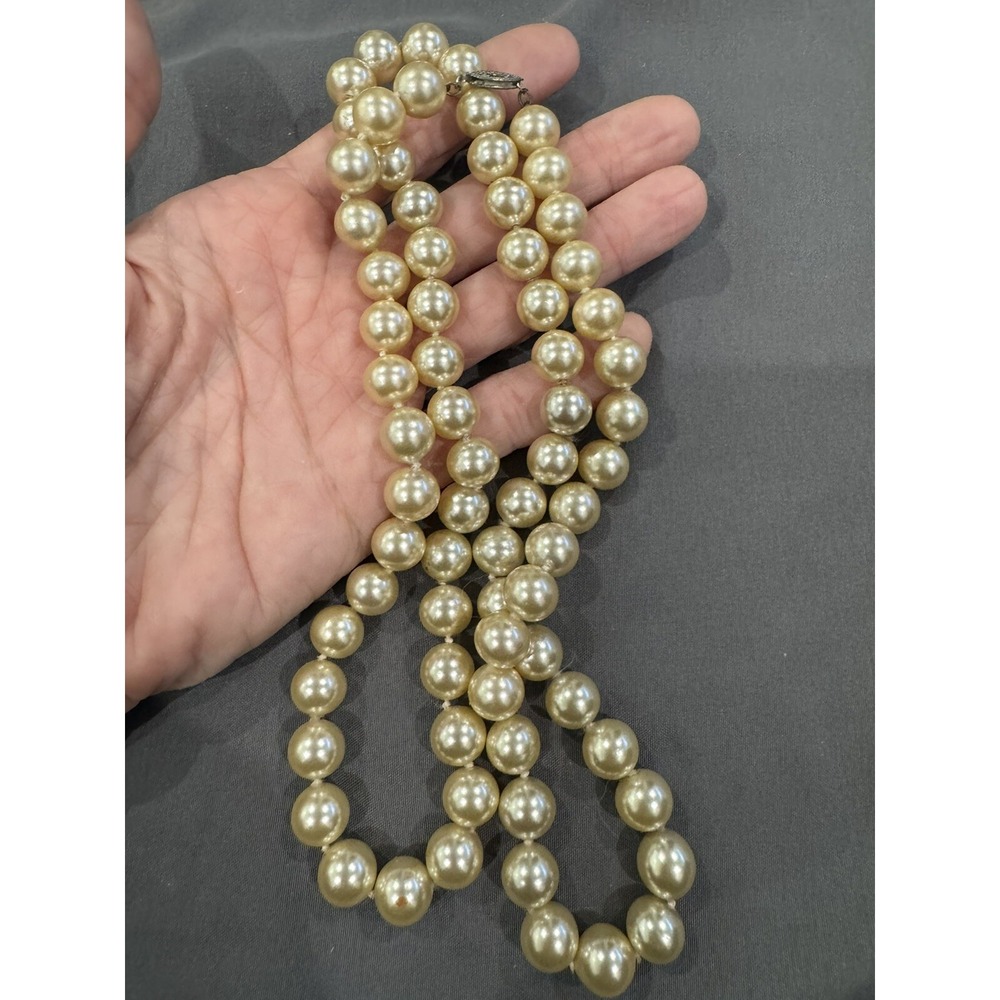 Vintage Faux Pearl Necklace Sterling Silver Clasp Hand Knotted